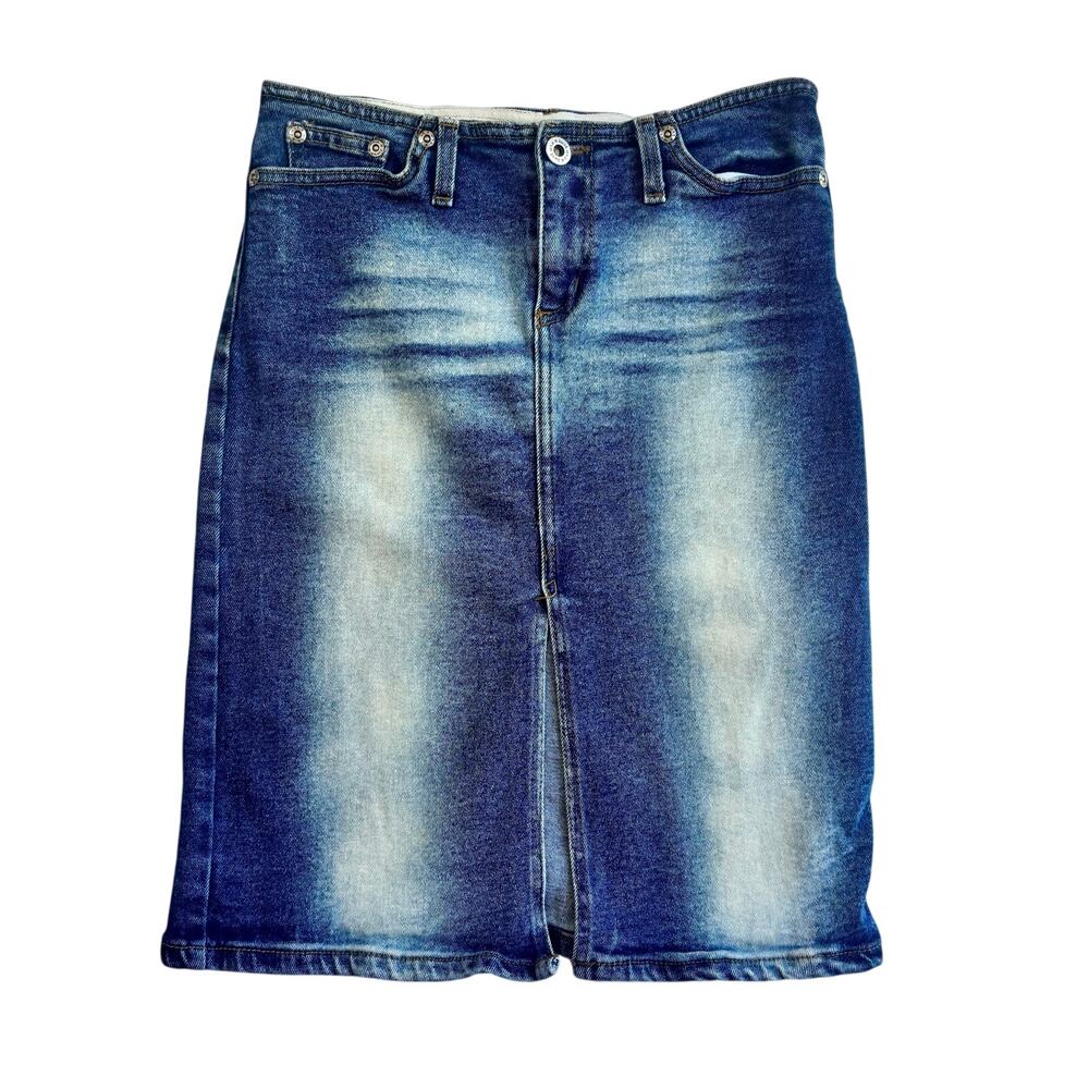 VTG Y2K Just Denim Acid Wash Denim Pencil Skirt Low Rise Faded Blue Small